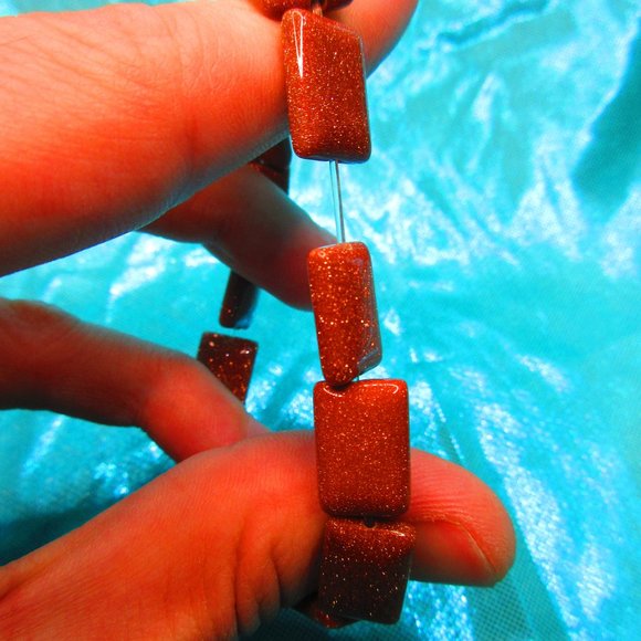Goldstone Rectangle 7" Stretchy Gemstone Bracelet - Picture 3 of 3